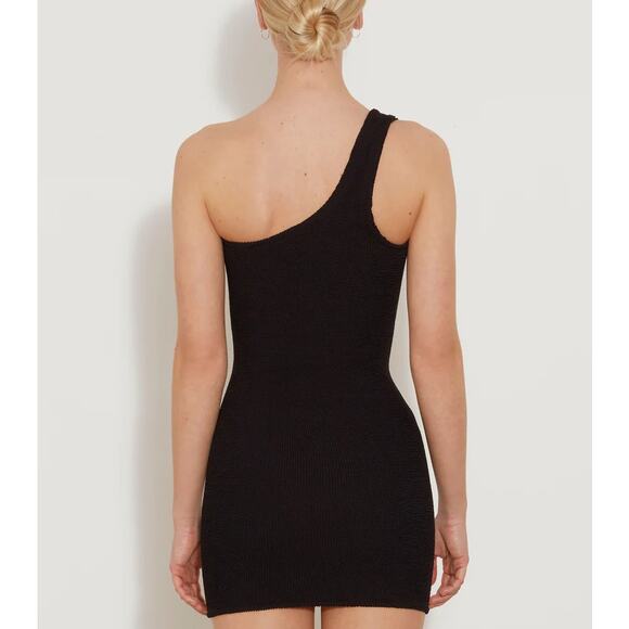Hunza G | NWT Nancy Black One Shoulder Dress Crinklr Fabric OS - Picture 4 of 14